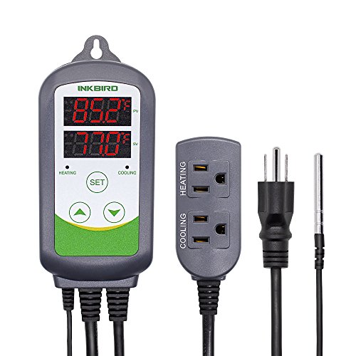 Inkbird ITC-308 Digital Temperature Controller 2-Stage Outlet Thermostat Heating and Cooling Mode Carboy Homebrew Fermenter Greenhouse Terrarium 110V 10A 1200W