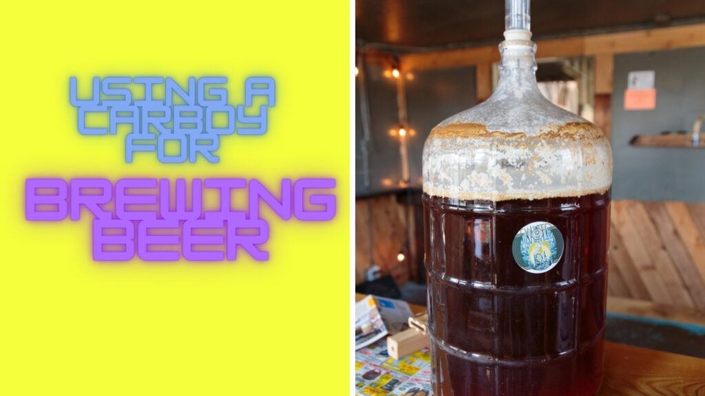 dark beer in a 6-gallon glass carboy with bubbler and stains from yeast krausen